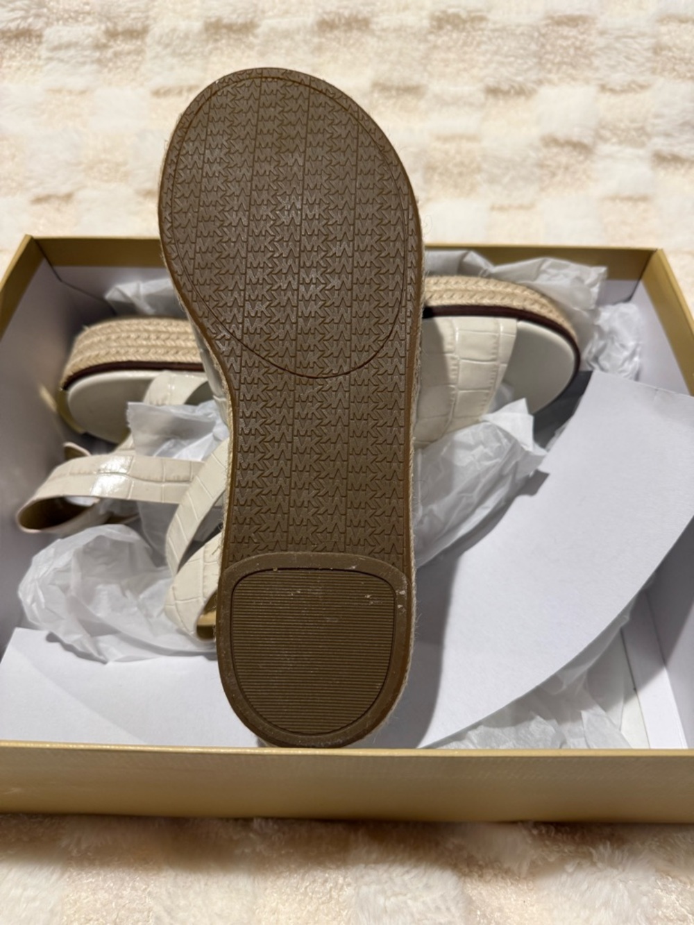 NWT Michael Kors Abbott Espadrille Platform Sandals Cream Croc Embossed Size 9 - Picture 8 of 10